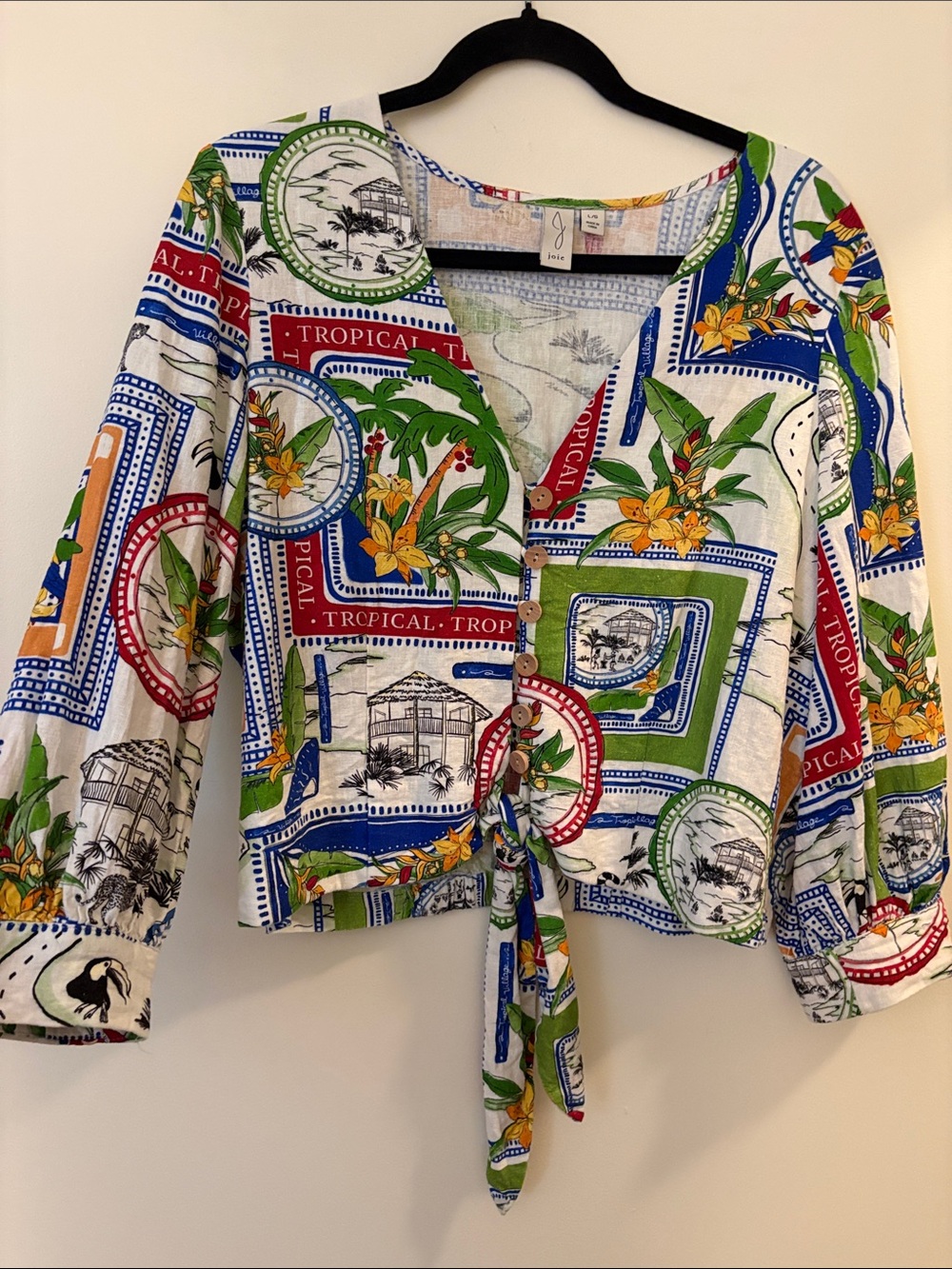Joie Tropical Tie-Front Blouse women’s large